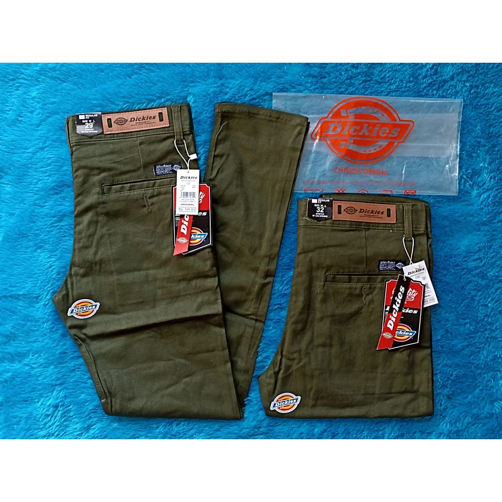 Celana Chino Pria Panjang Hijau Army Dickies Full Acc