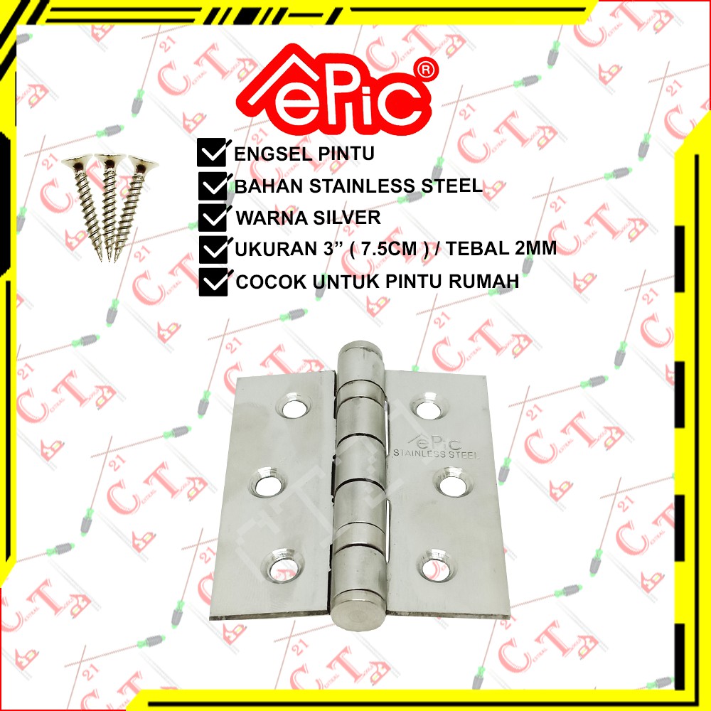 Engsel Pintu 3 Inch Epic - Engsel Stainless - Engsel Tebal