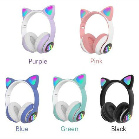 Headset Bluetooth Bando Ear Cat LED Tipe STN-28 / Wireless Bando Cat STN 28