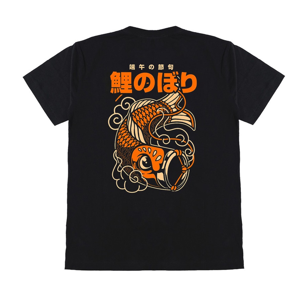 Kaos Pendek Distro Motif japan ikan - Hitam