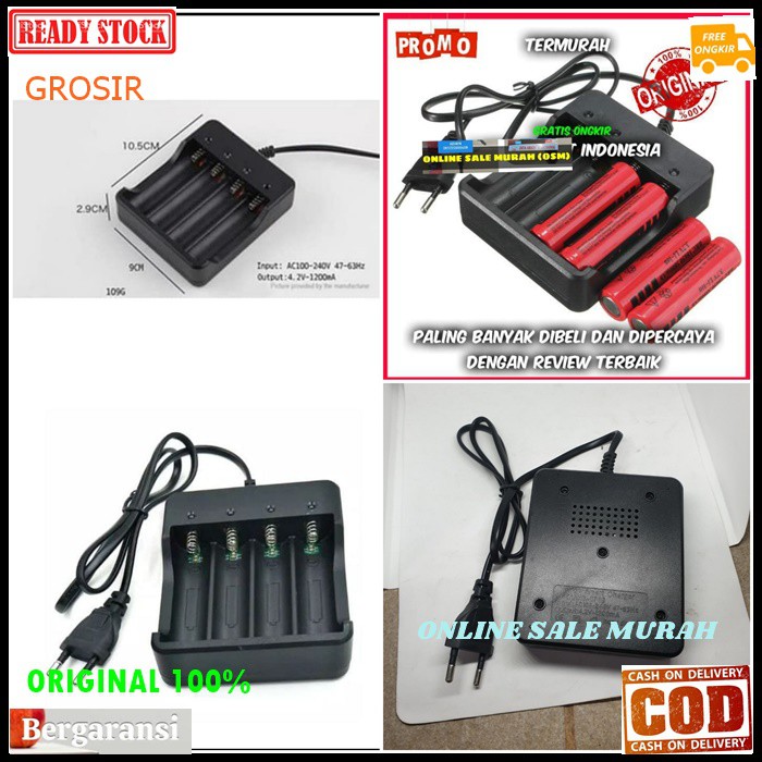 G407 Adaptor baterai cas 18650 3,7V adapter desktop 4 SLOT ORI 100% port baterry charger battery batu batere vape vapor powerbank DLL travel cas casan baterry batre dual universal multi original  BISA SEGALA JENIS BATERAI 18650 3,7V  Input : 100-240V / AC