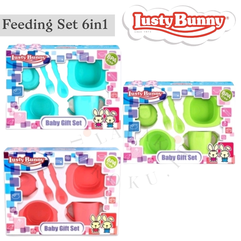 Feeding Gift Set 6in1 Alat Makan Bayi isi 6pcs Tempat Makan Bayi Lusty Bunny Peralatan Makan Anak Bayi
