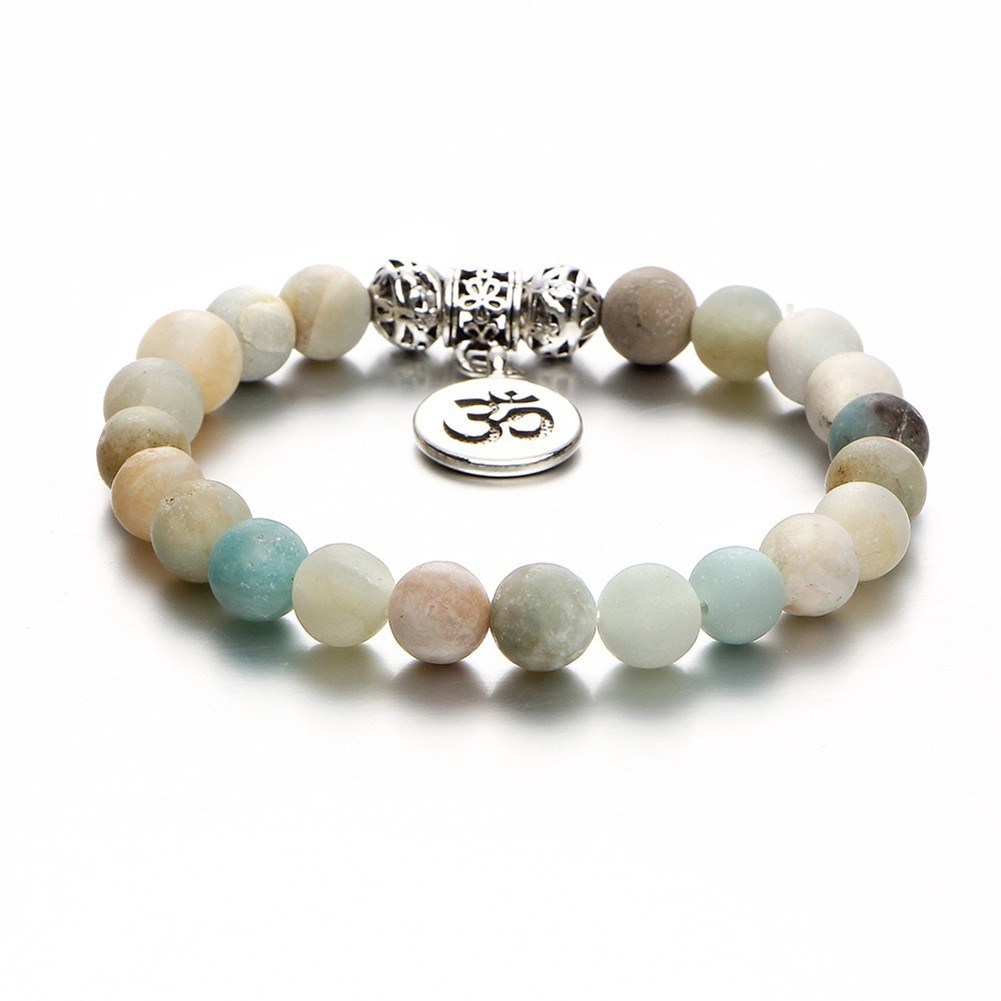 Gelang Batu Alam Batu Amazonite Brazil Bandul Omkara Hindu Universal