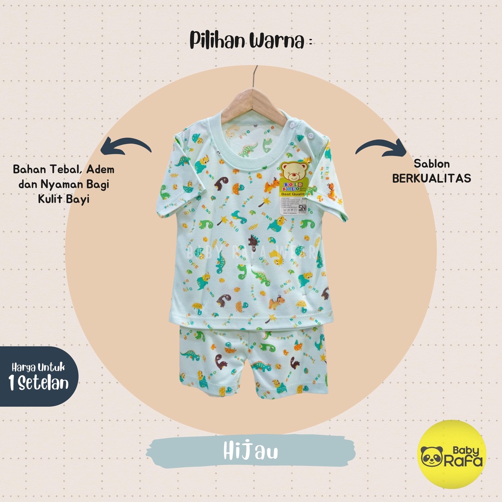 Setelan Piyama Baju Bayi Pendek 3 - 18 Bulan merk Bolo - Bolo SNI motif DINO