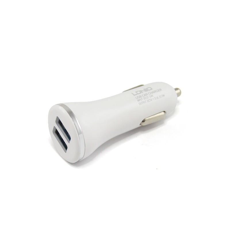 CAR CHARGER MURAH LDNIO DL-C23 CHARGER MOBIL 3.1A 2 PORT PUTIH CAS HP DIMOBIL 2 COLOKAN USB