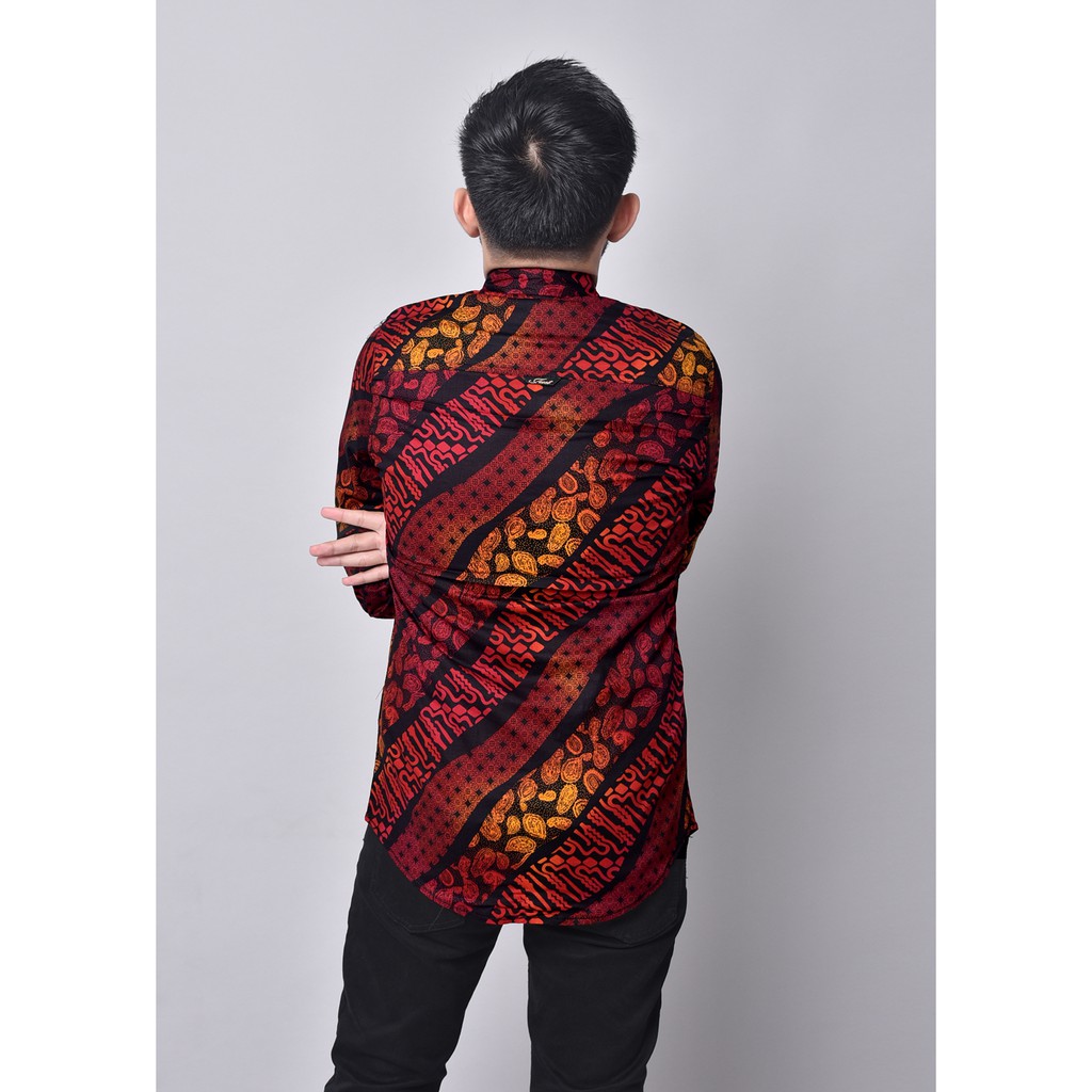 (READY BIG SIZE) Babedo Kemeja Batik Pria Slim Fit Premium Motif Lurik Gradasi Lengan Panjang