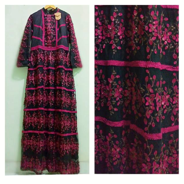 Preloved Gamis Brokat Bunga Timbul Solemio