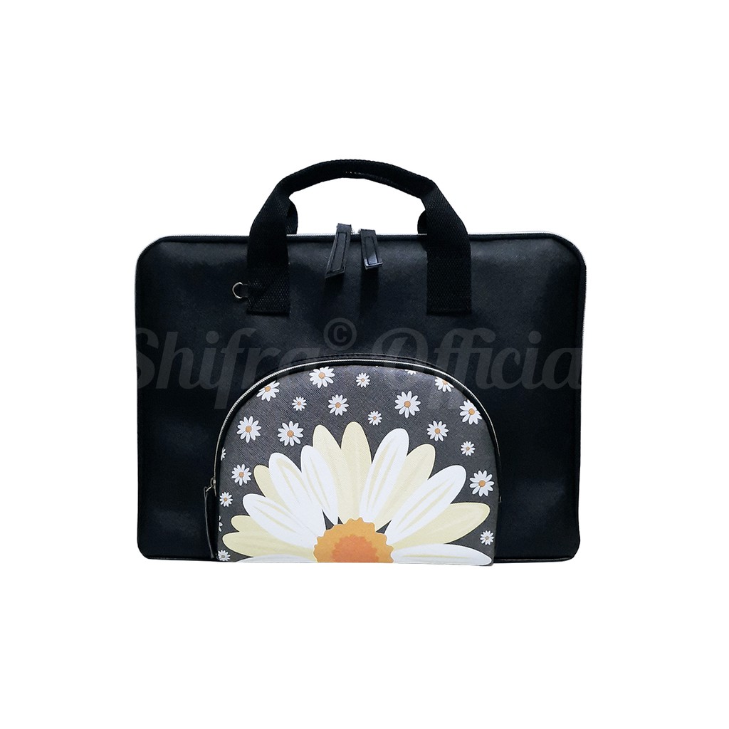 Shifra Tas Laptop Jinjing Tenteng Kantong Bunga Daisy Kombinasi Key Chain