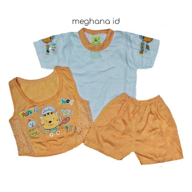 Baju kaos setelan celana pendek + rompi bayi anak cowok cewek murah merk mungil