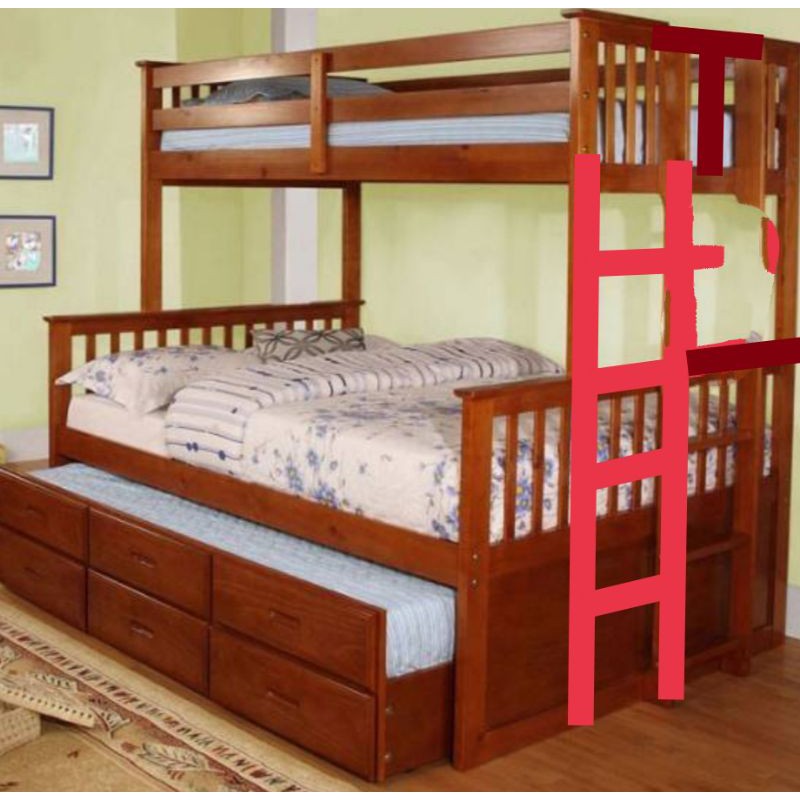 ranjang tempat tidur susun tingkat jati sorong dengan laci 3 include kasur