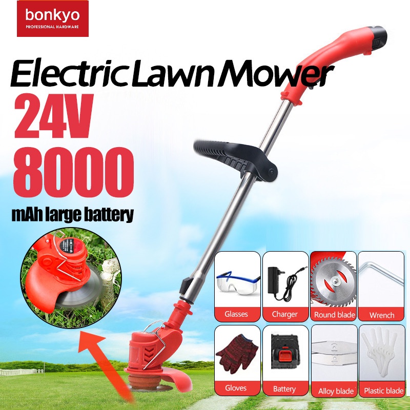 Bonkyo Mesin Pemotong Rumput Tanpa Kabel RPM Tinggi - Baterai 24V Kapasitas Besar Mesin penyiangan listrik 8000mah dengan arah yang dapat disesuaikan