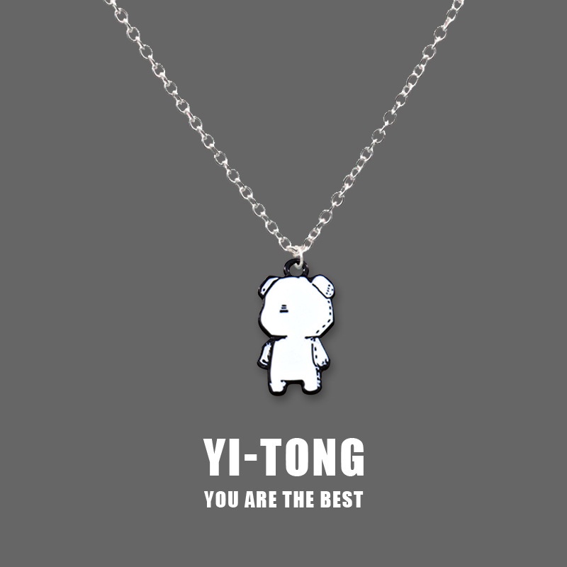 Kalung Desain Kartun Wajah Beruang Bahan alloy Gaya hip hop Korea