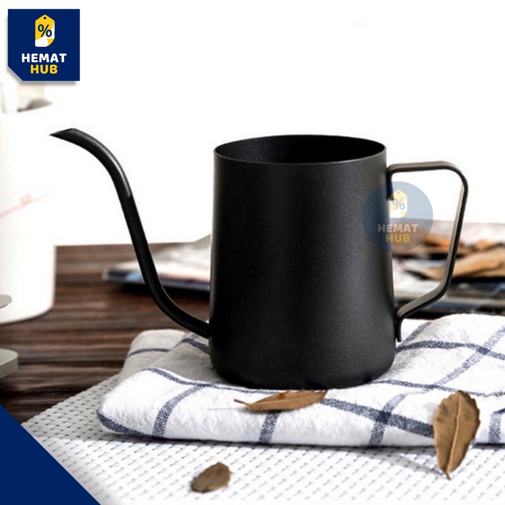 Teko Leher Angsa Ceret Kopi Stainless Steel Gooseneck Kettle V60 Pour Over Drip Maker Pot Hitam
