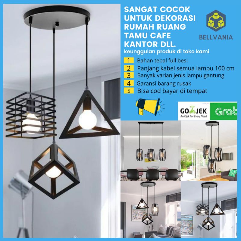 lampu gantung minimalis 3in 1set lampu hias modern dekorasi rumah