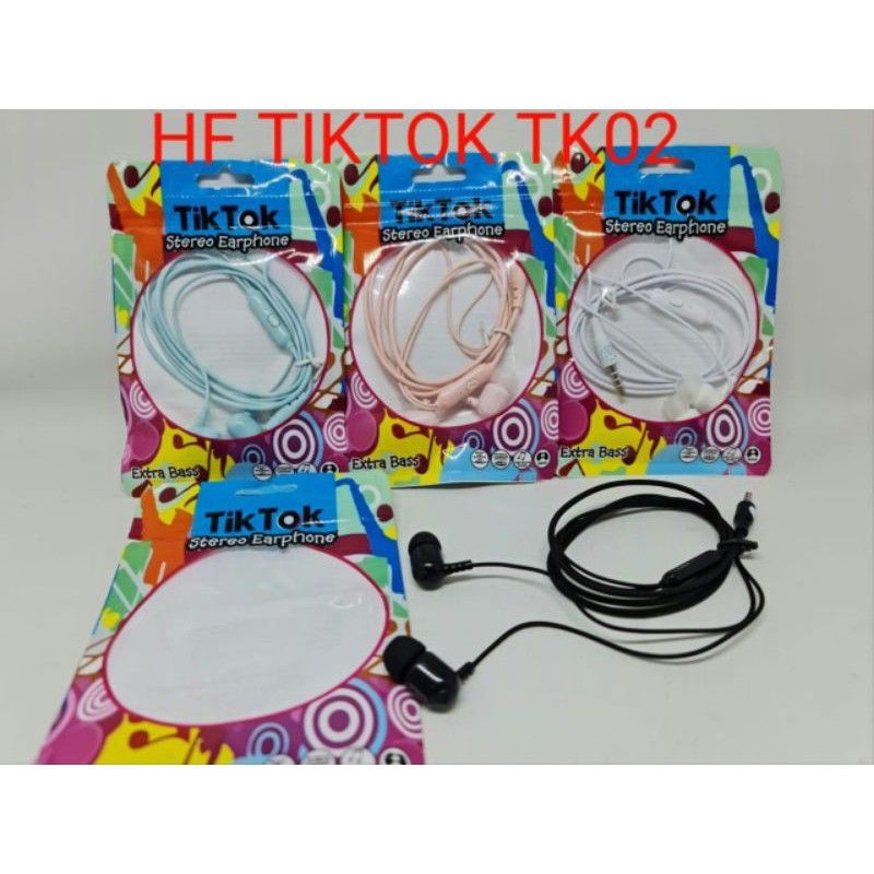 HEADSET TIKTOK TK02 WARNA EXTAR BASS HANDSFREE TIKTOK TK02 EXTRABASS EARPHONE TIKTOK TK02 EXTRA BASS