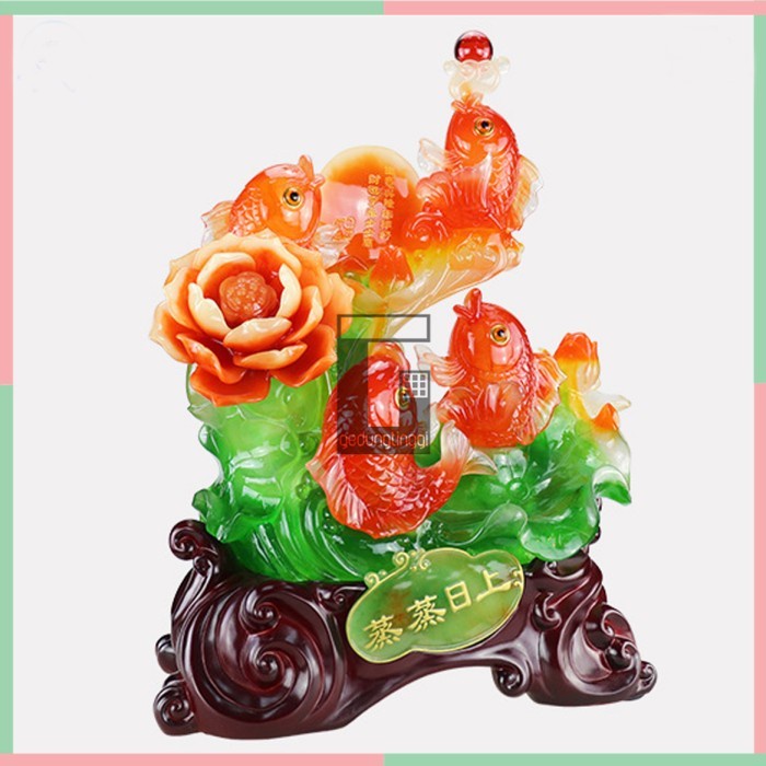 Pajangan Patung Hiasan Hadiah Dekorasi Kado Imlek Fengshui Ikan Mas Emas Koki Koi Bunga Teratai Lotus Resin Fengshui Rejeki Hoki Keberuntungan Rumah Kantor Toko Cafe Ruko Orang Import Cina Ukuran Size Kecil Small Sedang Medium Besar Big XXL XXXL 2XL 3XL