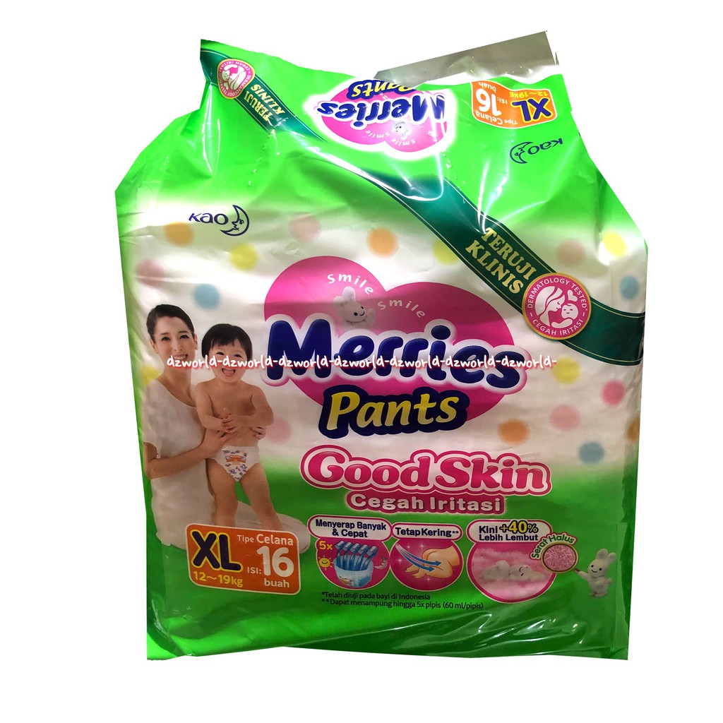 Merries Pants Goodskin Cegah Iritasi XL 16 Popok Celana Merry Green