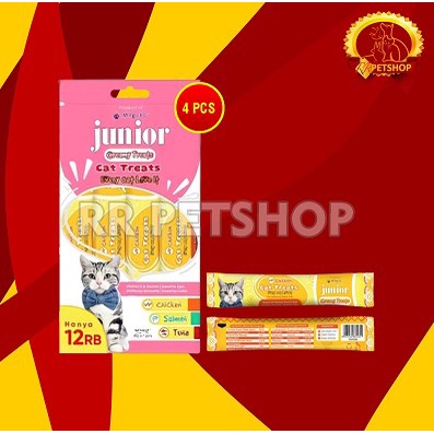 Junior Creamy Treats Cemilan Kucing Cat Food Snack 15GR X 4 Pcs