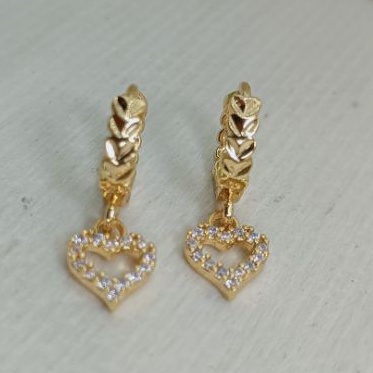 anting gantung +anting jepit love+anting xuping/perhiasan lapis emas