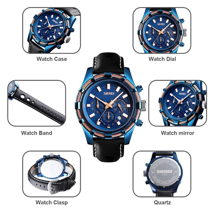 Jam Tangan Cowok /   Jam Tangan Pria Original SKMEI 9189 Chronograph Anti Air 30M Gold  Murah