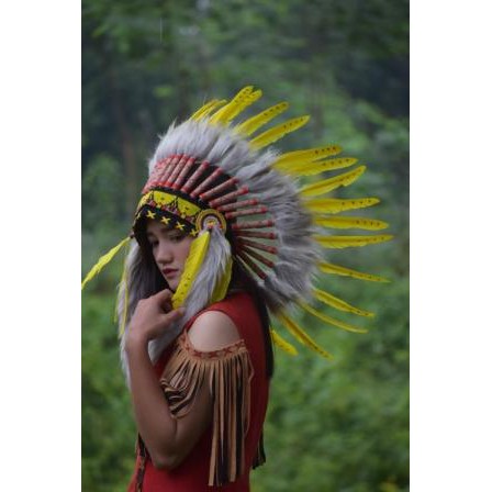 TOPI INDIAN - INDIAN HEADDRESS SMALL ANGSA MONTE KUNING FUR COKLAT