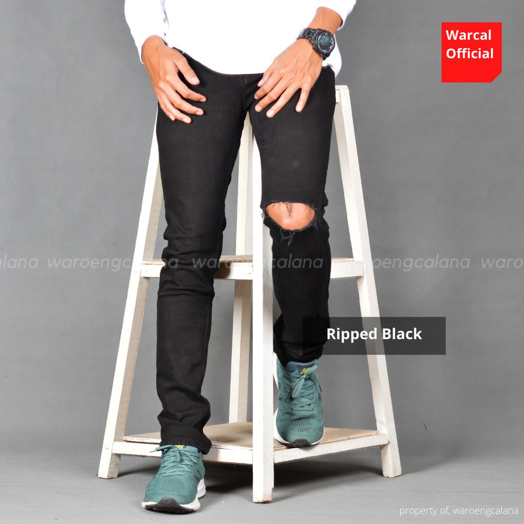 Celana Panjang Jeans Sobek Ripped Black