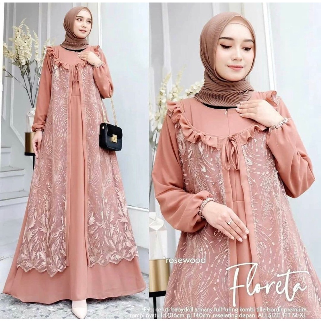 DRESS KONDANGAN BRUKAT - FLORETA MAXY BRUKAT - DRESS MAXY PESTA - DRESS BRUKAT PREMIUM