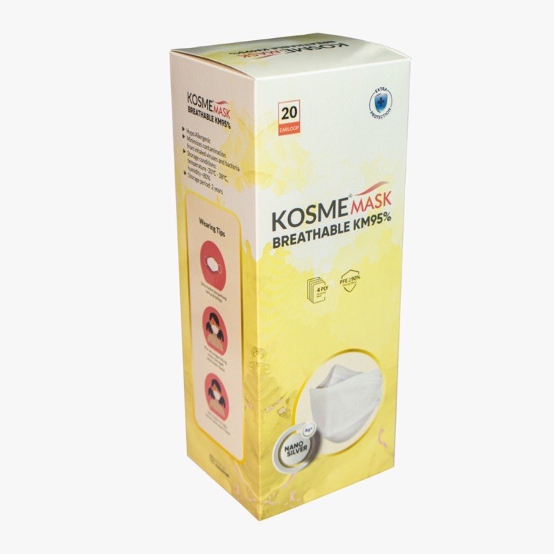 KOSMEMASK BREATHABLE KM95 MASK NANO SILVER 1 BOX ISI 20 PCS