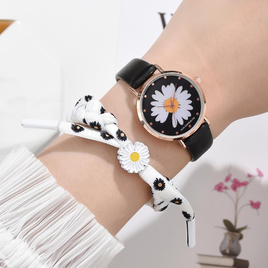 ✅COD Jam Tangan Wanita Quartz Analog Motif Bunga Daisy Bahan Kulit