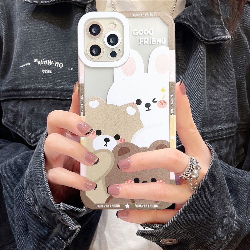 IPHONE Sahabat Lucu Soft TPU Case Kompatibel Untuk Iphone6 6s 7 8 Plus 11 Pro Max 7Plus 8Plus XR X XS Max 12 13 Pro Max 14 Pro Max Beruang Lucu Kelinci Soft Case