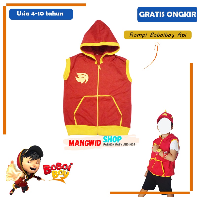 BAJU SETELAN KOSTUM JAKET ROMPI + GELANG BOY BOBOIBOY API ANAK LAKI LAKI USIA 4 / 5 / 6 / 7 / 8 / 9 