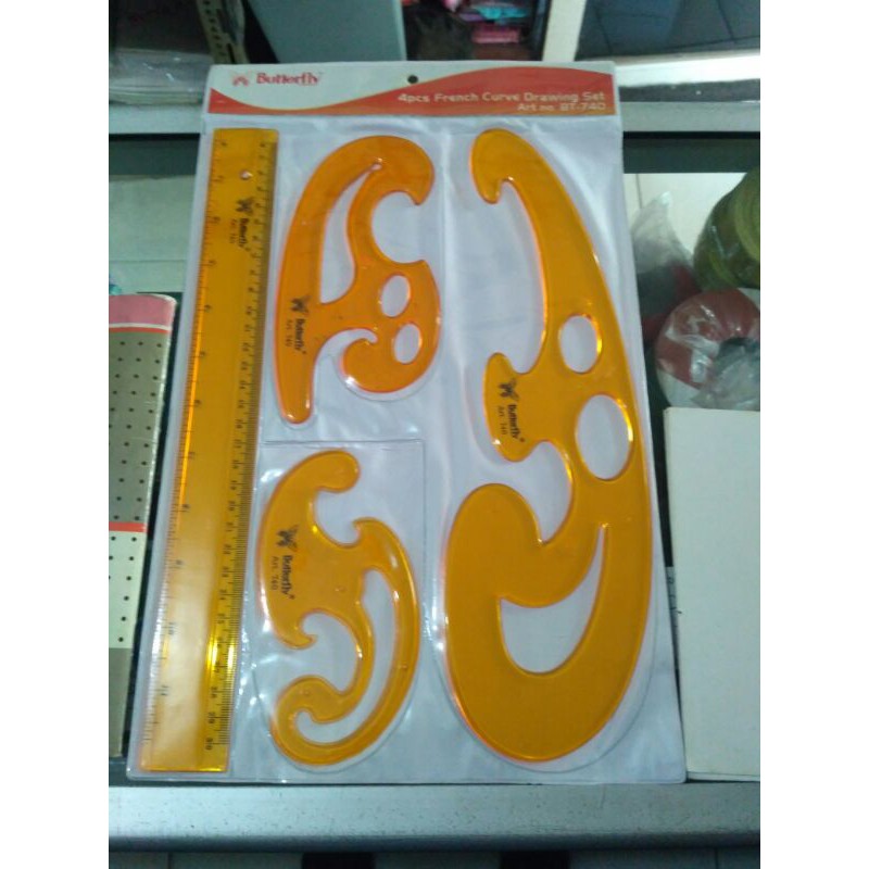 

Butterfly 4 pcs French Curve Drawing Set Art no. BT-740/Penggaris Mall Lengkung.