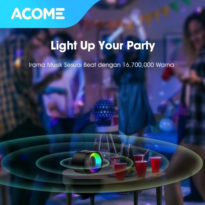 ACOME Speaker Bluetooth 5.0 TWS 10W IPX6 Waterproof RGB Light Rhyme Rave Party Garansi Resmi 1 thn A10