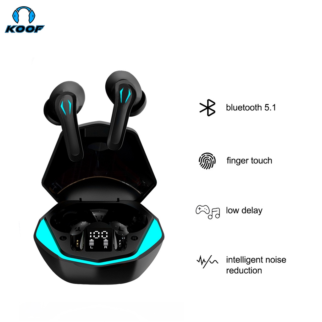 KOOF BT5.1 TWS Gaming Earbuds Waterproof 20ms Low Latency Cool Light Effects HD Call Noise Canceling