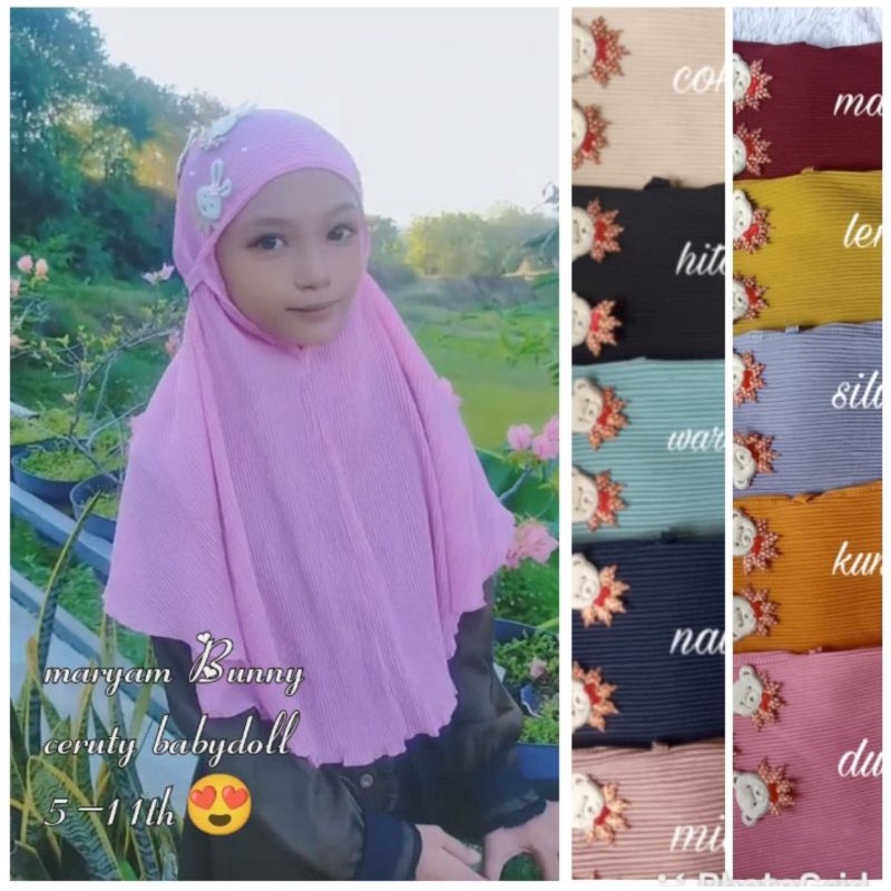 bergo plisket anak boneka/jilbab plisket anak/hijab anak/jilbab anak
