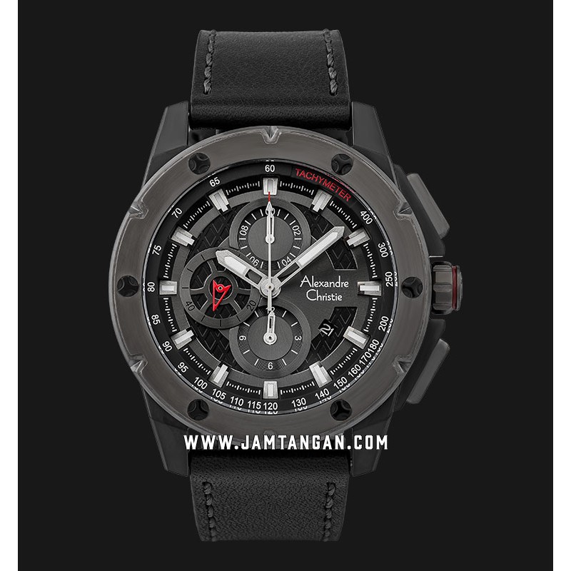 Alexandre Christie AC 6549 MC LEPBA Chronograph Men Black Dial Black Leather Strap