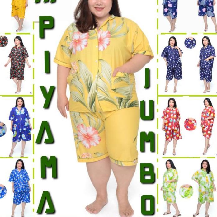 ☝ PIYAMA JUMBO CELANA PENDEK WANITA LD 130 120 SET BAJU TIDUR CEWEK DEWASA SETELAN KATUN KARAKTER ☟