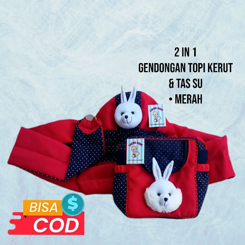 Gendongan samping bayi topi kerut &amp; Tas kecil su ( paket 2in1 Perlengkapan bayi murah )