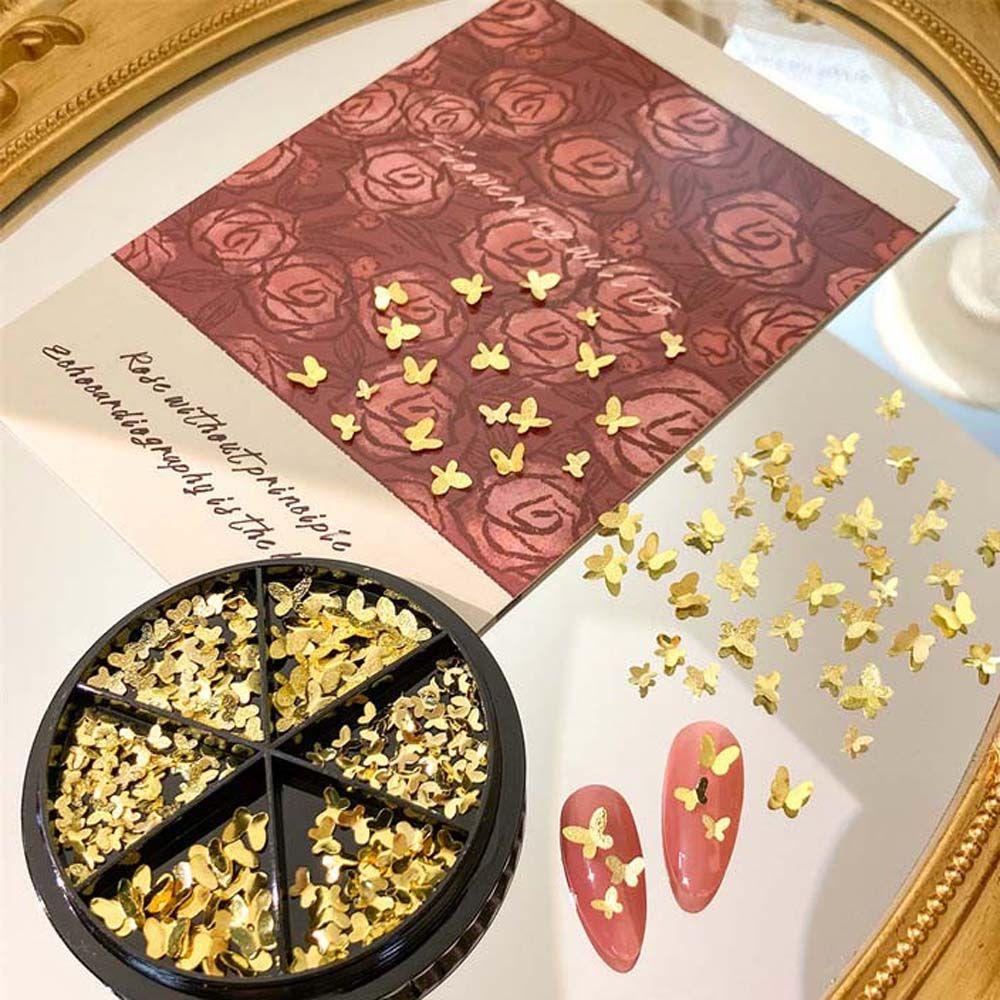 Mxbeauty Butterfly Nail Art Dekorasi Wanita Fashion Warna Emas Logam Kupu-Kupu Hiasan Kuku Ukuran Campur Perhiasan Kuku 3D