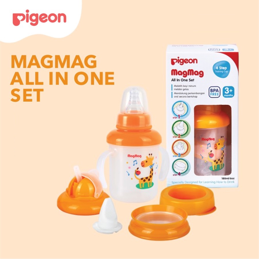 Pigeon Mag Mag All in One Set Training Cup 180ml Botol Minum Bayi Magmag Baby 3m+