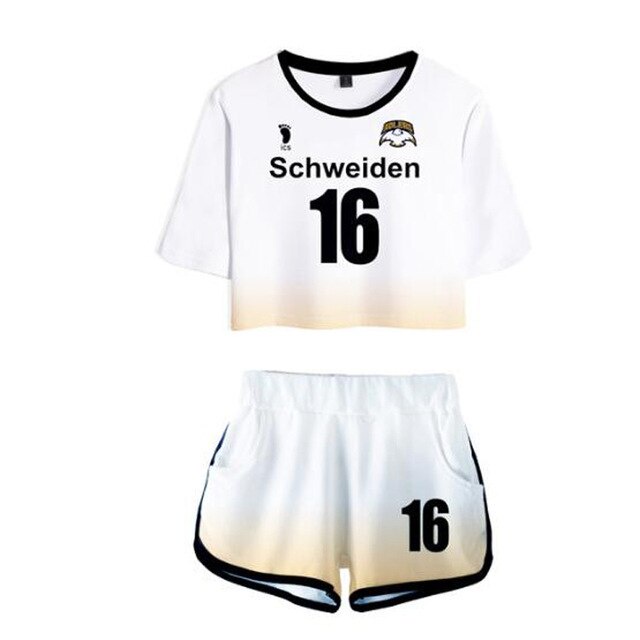 baju Jersey Crop Top Shorts Setelan Baju Costume Anime Haikyuu Schweiden AdlersTeam Vollyball custom