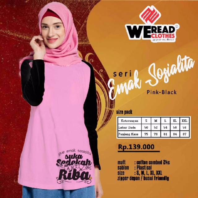 Kaos muslimah we read emak sosialita pink