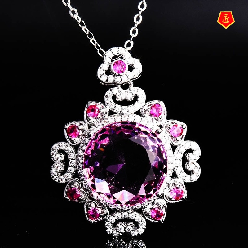 [Ready Stock]Pigeons-Blood Ruby Pendant Pd990 Yellow Diamond Colored Gems Necklace