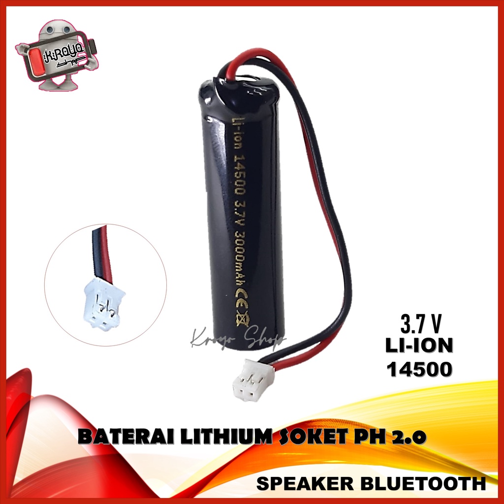 Baterai Speaker Bluetooth Type Li-ion 14500 Ukuran 1.25mm x 5cm Soket PH 2.0 2Pin 3.7V - 3000mAh