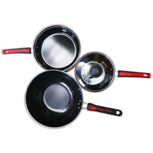 Panci Set Enamel GSF G-2630 Frypan Tutup kaca Wajan Wok Dan Saucepan