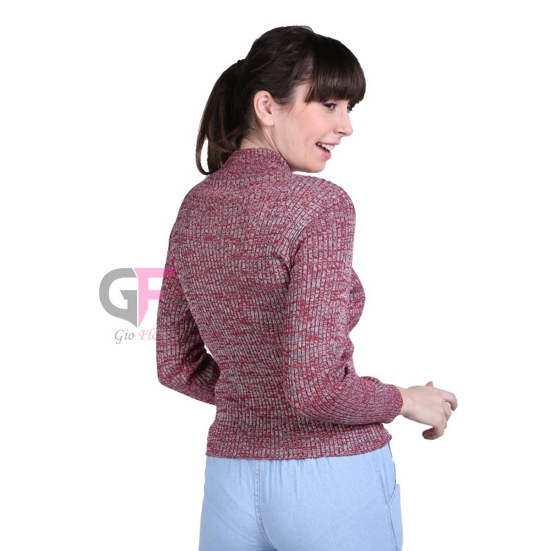 GIOFLO Outerwear Wanita Sweater Rajut Panjang Polos Merah Maroon / RJT 10