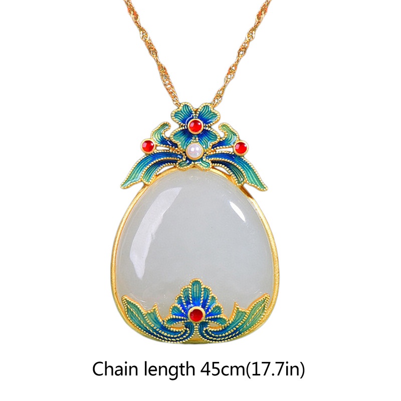 Fancyqube Kalung Liontin Batu Hetian Alami Warna Emas Gaya Vintage Klasik Untuk Wanita