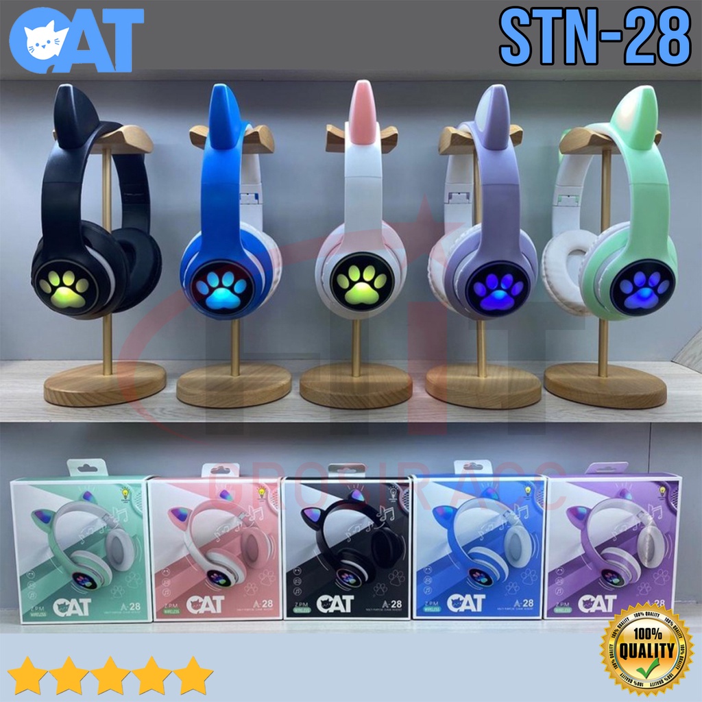 Headphone Bluetooh Gaming STN-28 Macaron Lampu LED Cute Car EarPhone