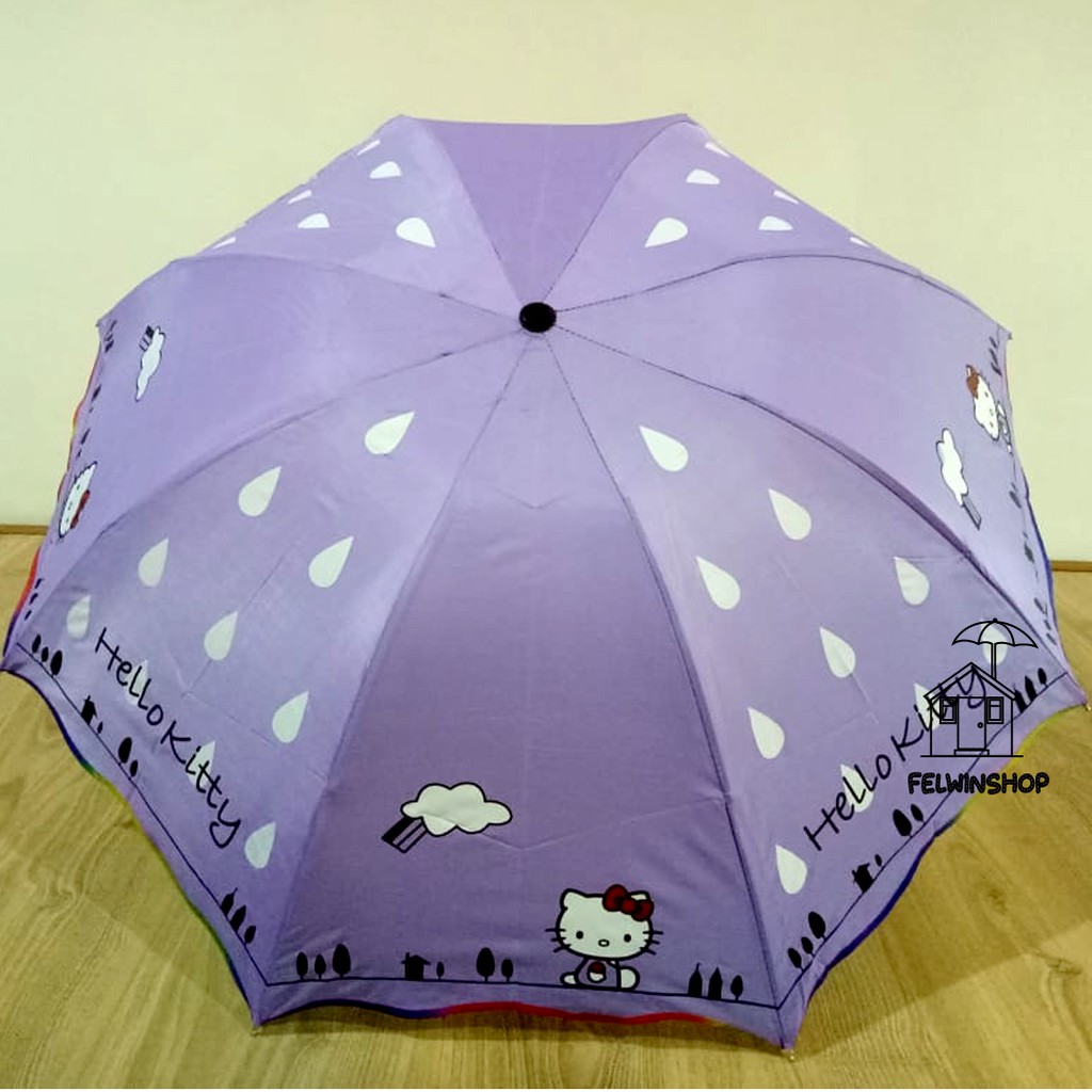 FELWINSHOP Payung Lipat 3 Nagoya Motif Hello Kitty Imut Lucu