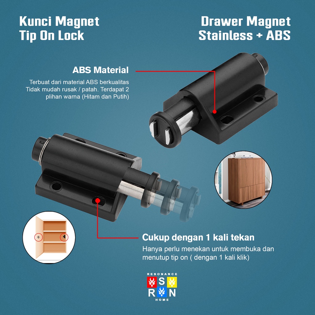 Push To Open Tip On Magnet Self-Rebounder Damper Catches Pintu Laci Lemari / Drawer Magnet Resonance Home